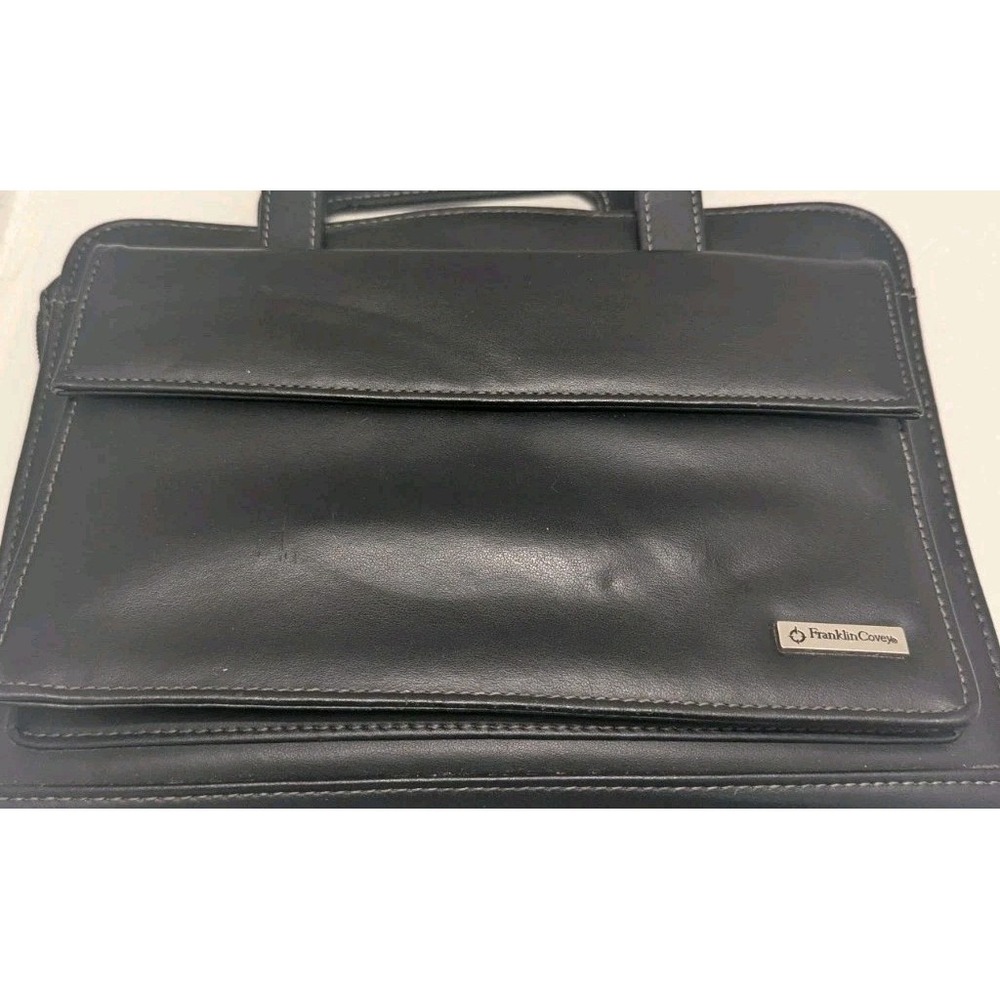 Franklin‎ Covey Planner Binder w/Handle Vintage 7 Ring Black Leather Zip Around